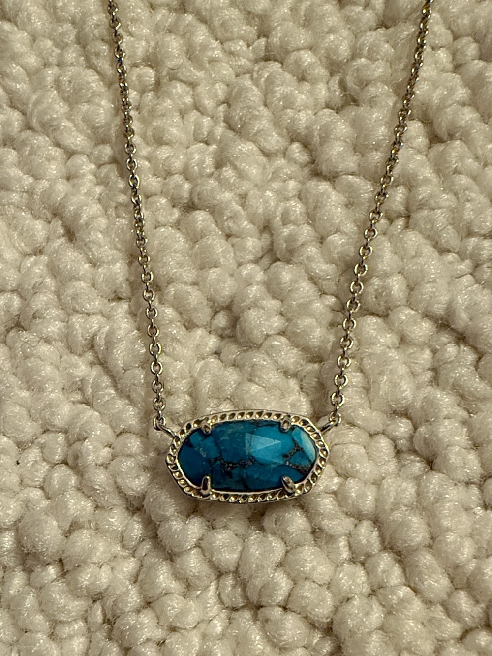 Kendra Scott Silver Necklace with Turquoise Blue Stone Pendant